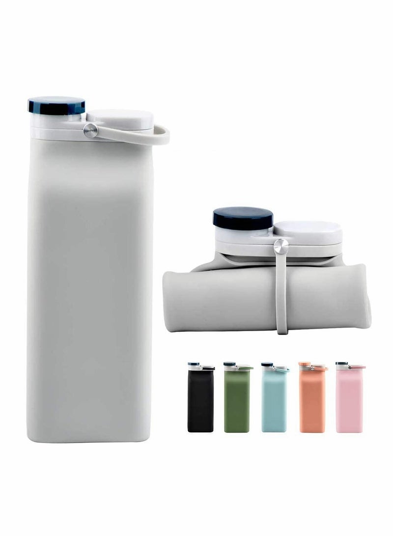 SYOSI ELECDON Collapsible Water Bottle BPA Free - Foldable Water Bottle for Travel Sports Bottles with Triple Leak Proof Lightweight 20oz, Grey - Image 1
