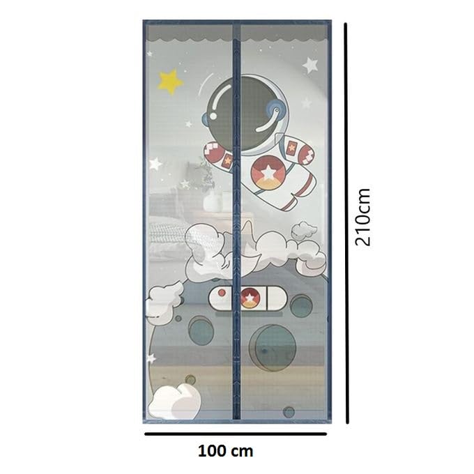 Kn2 MART Polyester Magnetic Mosquito Net Planet Theme Curtain Compatible with All Door Types & Sizes Auto-Closing Insect Screen with Self Adhesive Hook Tape (210 * 100 cm-Grey) - Image 2