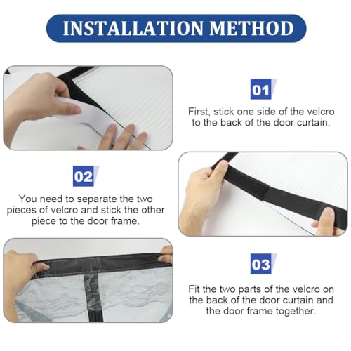 Kn2 MART Polyester Magnetic Mosquito Net Planet Theme Curtain Compatible with All Door Types & Sizes Auto-Closing Insect Screen with Self Adhesive Hook Tape (210 * 100 cm-Grey) - Image 3