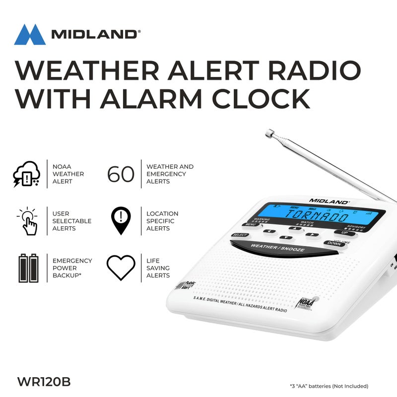 Midland - WR120B - NOAA Emergency Radio - Weather Alerts - Localized Programming, Trilingual Display, 60+ Emergency Life-Saving Alerts, Alarm, Selectable Alert Tone - Image 5
