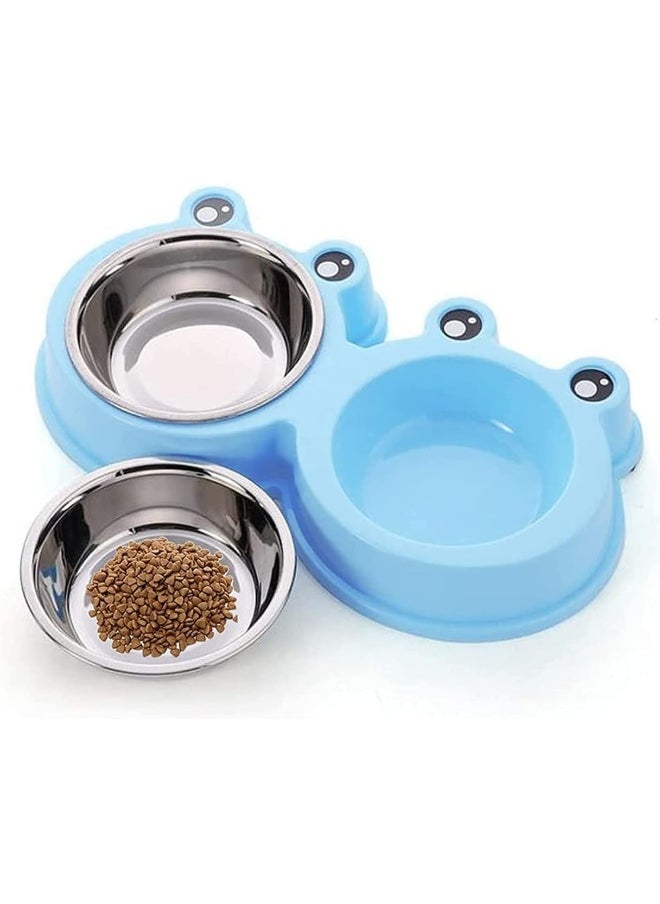 Mumoo Bear - Mumoo Bear Pet Cat Dish Blue, Multi Purpose Pet Feeding Bowl, Fashion Double Dog Bowls, Frog Cat Feeding Bowl, Tilted Pet Feeding Bowl, Non Slip Cat Bowl, Big Eyed Frog Cartoon Design, Suitable For Cats, Dogs - Image 1