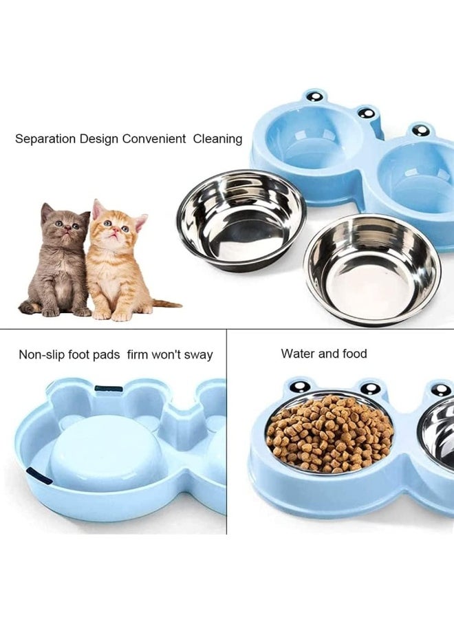 Mumoo Bear - Mumoo Bear Pet Cat Dish Blue, Multi Purpose Pet Feeding Bowl, Fashion Double Dog Bowls, Frog Cat Feeding Bowl, Tilted Pet Feeding Bowl, Non Slip Cat Bowl, Big Eyed Frog Cartoon Design, Suitable For Cats, Dogs - Image 1