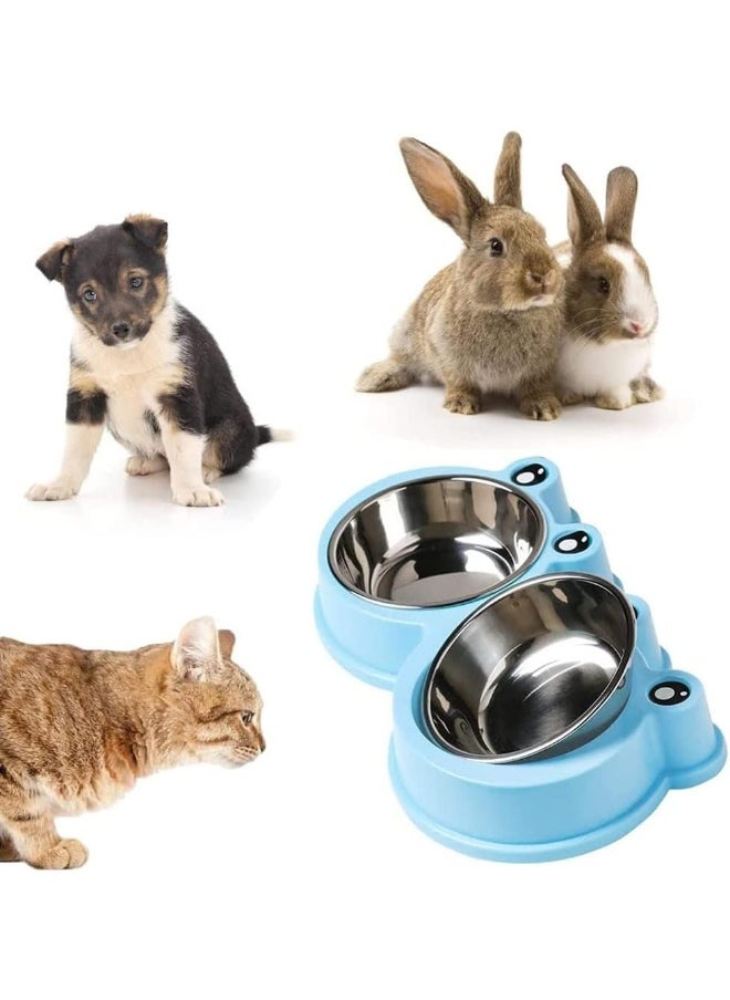 Mumoo Bear - Mumoo Bear Pet Cat Dish Blue, Multi Purpose Pet Feeding Bowl, Fashion Double Dog Bowls, Frog Cat Feeding Bowl, Tilted Pet Feeding Bowl, Non Slip Cat Bowl, Big Eyed Frog Cartoon Design, Suitable For Cats, Dogs - Image 1