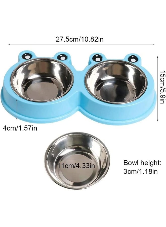 Mumoo Bear - Mumoo Bear Pet Cat Dish Blue, Multi Purpose Pet Feeding Bowl, Fashion Double Dog Bowls, Frog Cat Feeding Bowl, Tilted Pet Feeding Bowl, Non Slip Cat Bowl, Big Eyed Frog Cartoon Design, Suitable For Cats, Dogs - Image 1