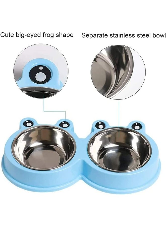 Mumoo Bear - Mumoo Bear Pet Cat Dish Blue, Multi Purpose Pet Feeding Bowl, Fashion Double Dog Bowls, Frog Cat Feeding Bowl, Tilted Pet Feeding Bowl, Non Slip Cat Bowl, Big Eyed Frog Cartoon Design, Suitable For Cats, Dogs - Image 1