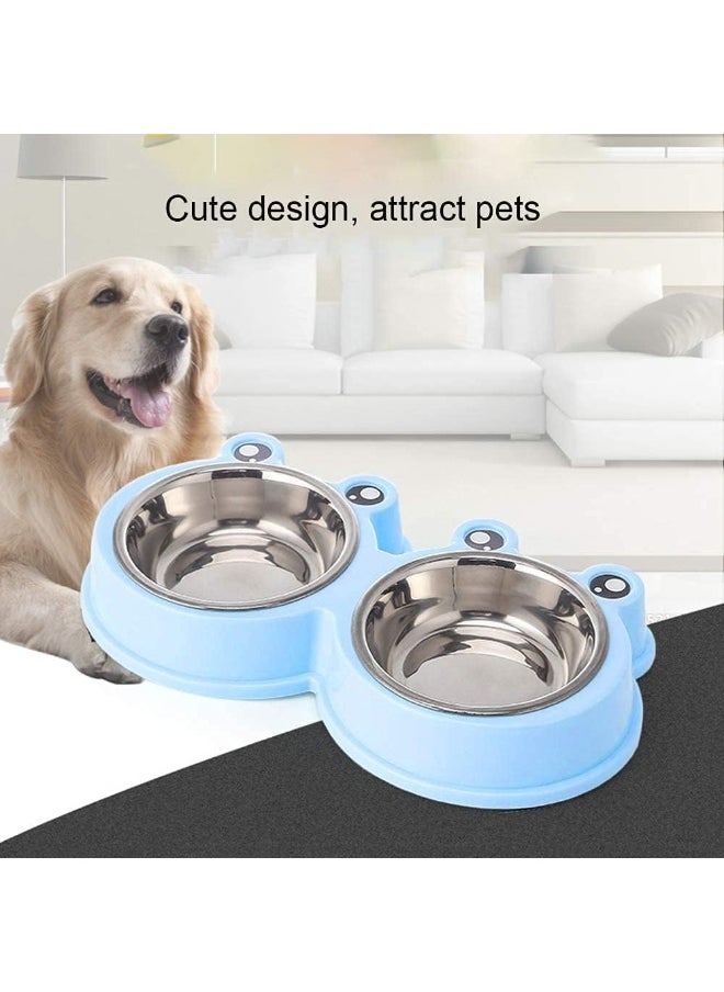 Mumoo Bear - Mumoo Bear Pet Cat Dish Blue, Multi Purpose Pet Feeding Bowl, Fashion Double Dog Bowls, Frog Cat Feeding Bowl, Tilted Pet Feeding Bowl, Non Slip Cat Bowl, Big Eyed Frog Cartoon Design, Suitable For Cats, Dogs - Image 1