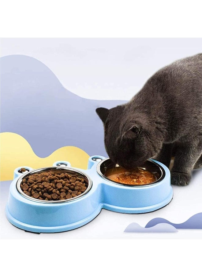 Mumoo Bear - Mumoo Bear Pet Cat Dish Blue, Multi Purpose Pet Feeding Bowl, Fashion Double Dog Bowls, Frog Cat Feeding Bowl, Tilted Pet Feeding Bowl, Non Slip Cat Bowl, Big Eyed Frog Cartoon Design, Suitable For Cats, Dogs - Image 1