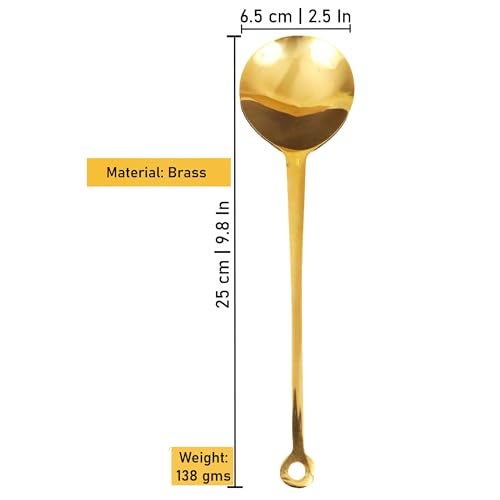 Putrika Traditional Handcrafted Brass Utensil Ladle | Brass Cookware | Serving Spoon [Weight: 138gms] (Small Ladle) - Image 5
