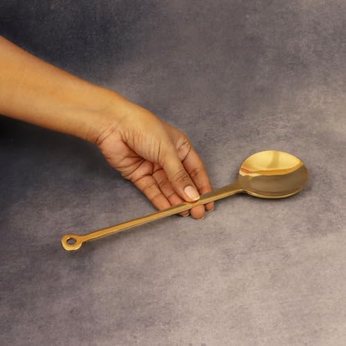 Putrika Traditional Handcrafted Brass Utensil Ladle | Brass Cookware | Serving Spoon [Weight: 138gms] (Small Ladle) - Image 2