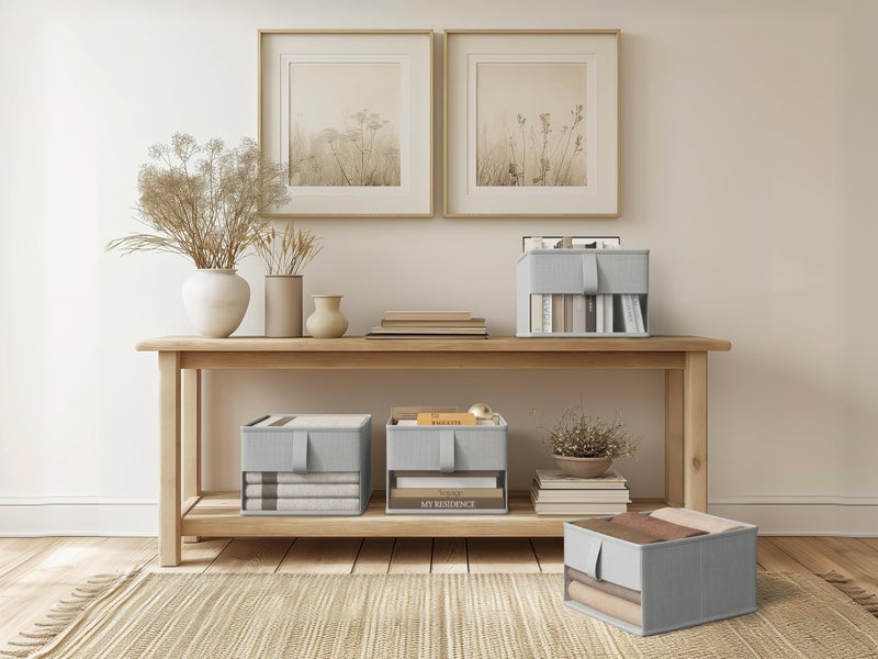 Vailando Foldable Storage Bins with Clear Window, Fabric Organizer for Closet, Shelves & Cubes - Breathable, Odor-Free Storage Boxes for Towels, Clothes, Toys, Books - 11.5 * 8.75 * 6.5in, Gray, 3-Pack - Image 2