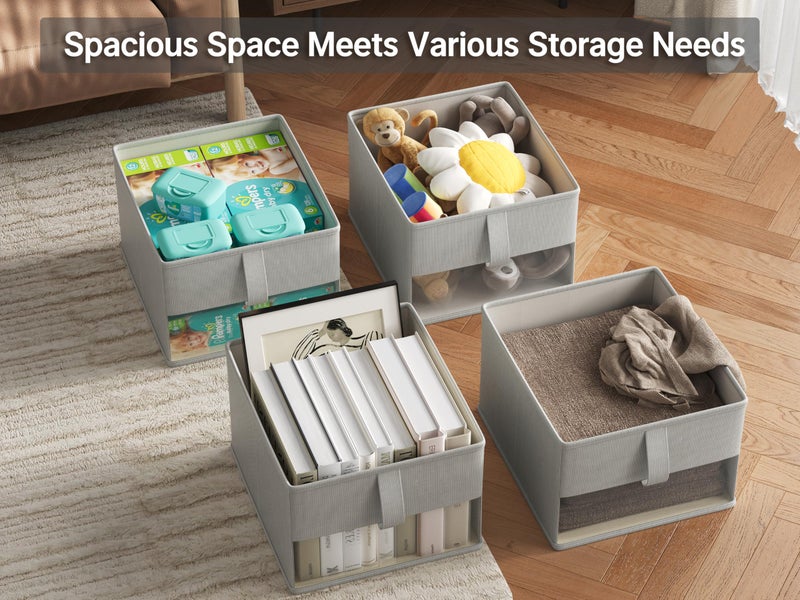 Vailando Foldable Storage Bins with Clear Window, Fabric Organizer for Closet, Shelves & Cubes - Breathable, Odor-Free Storage Boxes for Towels, Clothes, Toys, Books - 11.5 * 8.75 * 6.5in, Gray, 3-Pack - Image 5