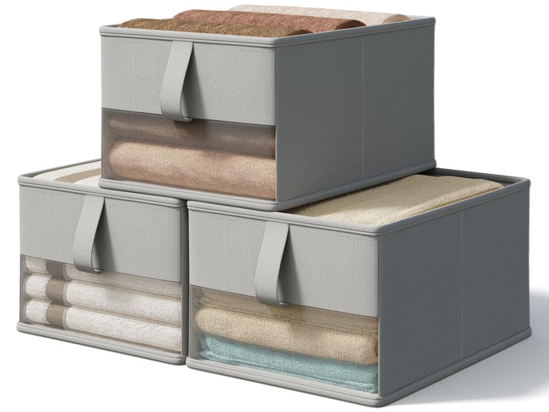 Vailando Foldable Storage Bins with Clear Window, Fabric Organizer for Closet, Shelves & Cubes - Breathable, Odor-Free Storage Boxes for Towels, Clothes, Toys, Books - 11.5 * 8.75 * 6.5in, Gray, 3-Pack - Image 1