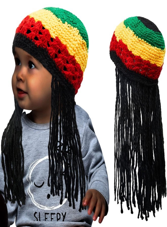 Geyoga Baby Rasta Hat with Black Dreadlocks Wig Rasta Wig with Dreads Halloween Funny Beanie Jamaican Dreadlocks Hat Kid's Costume Headwear Party Favors Accessories, Size 15.75 - Image 1