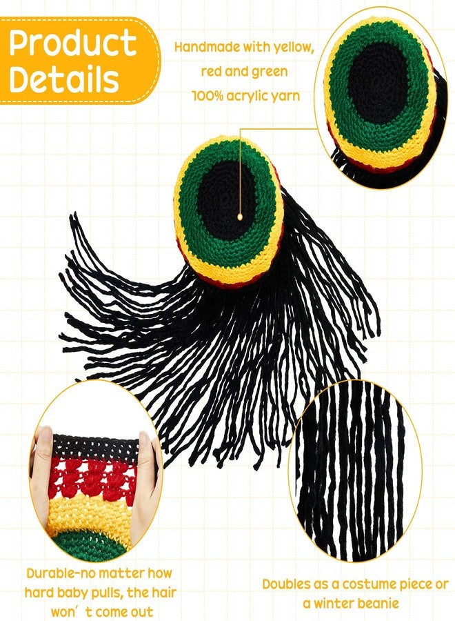 Geyoga Baby Rasta Hat with Black Dreadlocks Wig Rasta Wig with Dreads Halloween Funny Beanie Jamaican Dreadlocks Hat Kid's Costume Headwear Party Favors Accessories, Size 15.75 - Image 3