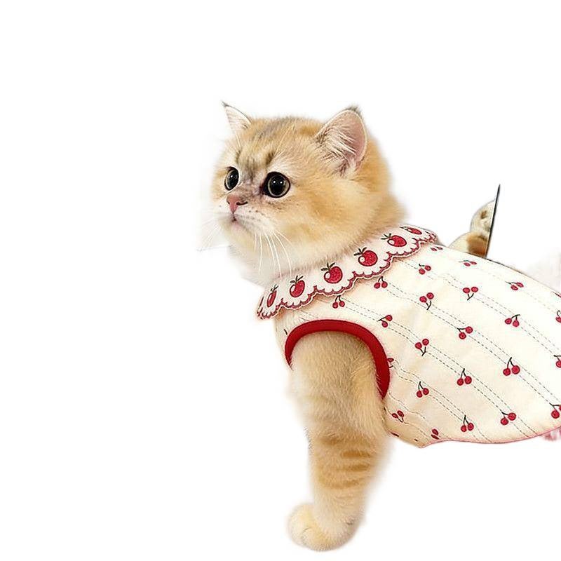 Cute Pet Clothes for Cats - Floral Lace Vest, Cherry Print, Gradient Color, Breathable Thin  Fabric - Image 5