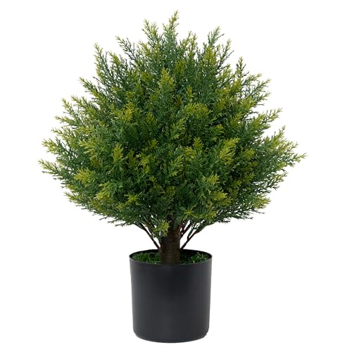 ECOLVANT Artificial Topiary Ball Tree 19''T Faux Little Bush Ball Tree UV Resistant Shrub Potted Artificial Plant for Outdoor Indoor Front Porch Garden - Image 1