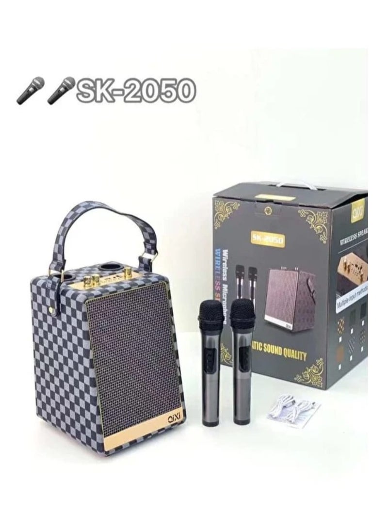 قيكسي مكبر صوت كاريوكي لاسلكي بتقنية بلوتوث عميق الصوت Sk-2050 مع ميكروفون مزدوج - Image 2
