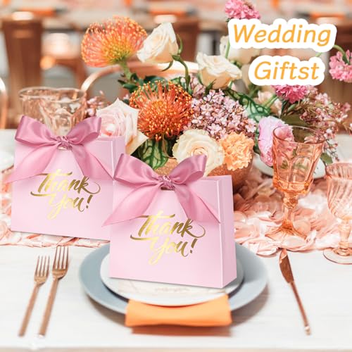 DECHISY 50Pack Small Thank You Gift Bags 45x18x39 Inch Mini Gift Bags with Ribbon Baby Shower Favor Bags Pink Thank You Bags Party Favor Bags for Candy Wedding Bridal Showers Birthday - Image 5