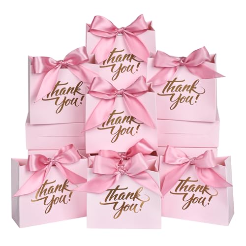 DECHISY 50Pack Small Thank You Gift Bags 45x18x39 Inch Mini Gift Bags with Ribbon Baby Shower Favor Bags Pink Thank You Bags Party Favor Bags for Candy Wedding Bridal Showers Birthday - Image 2