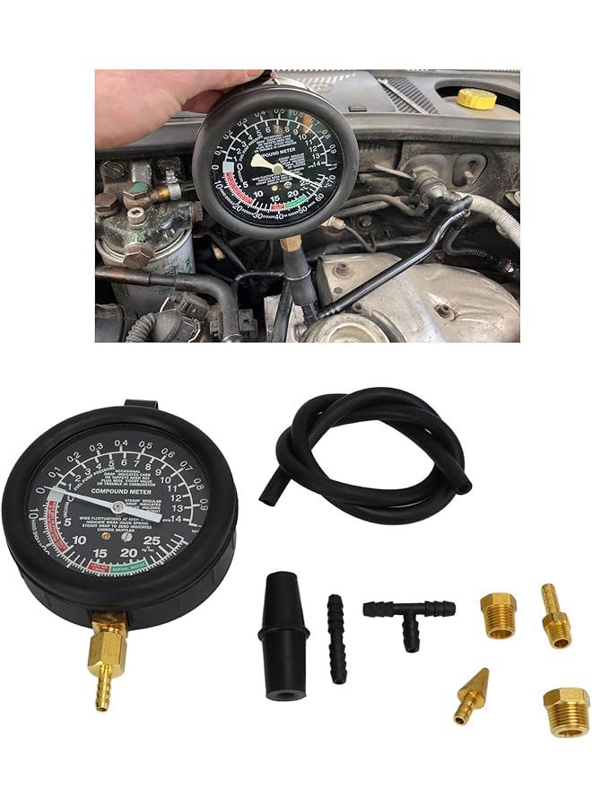 LJCM Fuel Pump Vacuum Tester Gauge Kit Carburetor Pressure Diagnostics Leakage Tool Universal For Car, Vacuum Range 0-28In/Hg Vac, 0-70Cm/Hg, Pressure Range 0-10 Psi/G, 0-0.7 Kg/Cm2  - Image 3