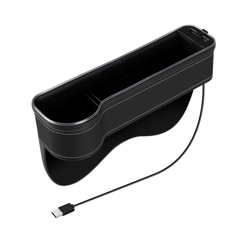 مُنظم ملء حفر مقاعد السيارة بمصابيح LED ومنفذ USB، وعلبة تخزين سيارة بمحمل كوب ومرفق داخلي بهذا المنفذين سريع الشحن - Image 1
