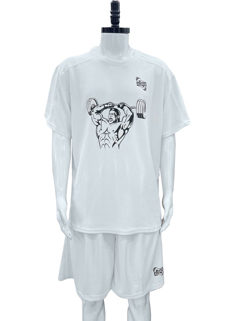 ALCOACH Men's Cotton Sports T-Shirt and Comfortable Shorts Set - Perfect for Gym Training Running and Outdoor Outings  - Image 3