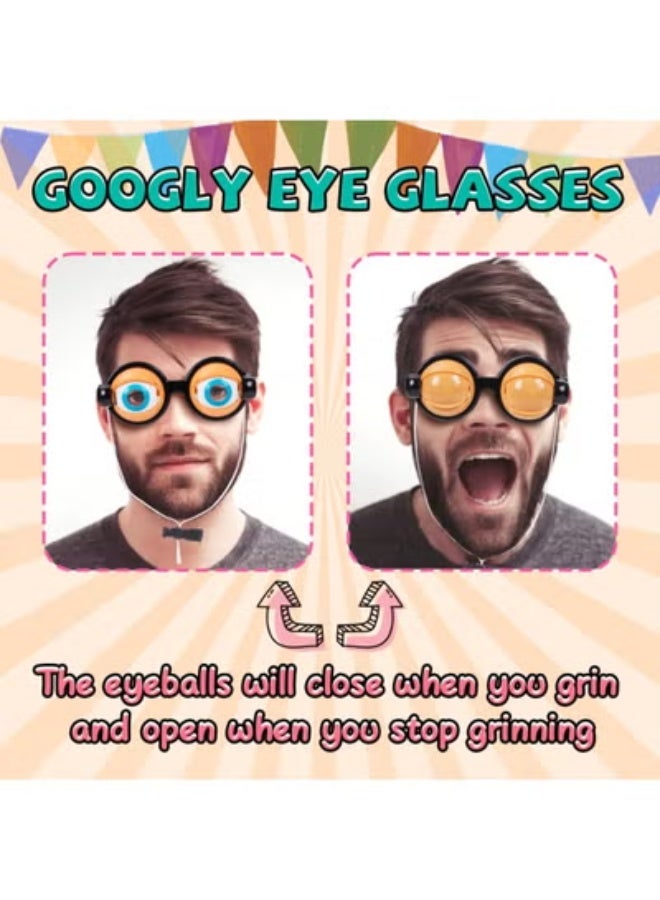 fantasize نظارات عيون مزيفة مبتكرة، 2 زوج من نظارات العيون المضحكة، نظارات عيون كبيرة مجنونة، نظارات شمسية على شكل عيون للملابس التنكرية للأطفال والبالغين في الحفلات، أخضر وأصفر - Image 4