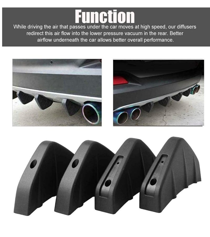 AUTO MT 4 PCS Car Rear Bumper Lip Spoiler Universal Bumper Diffuser Shark Fins Pattern Black Auto Anti-Crash Accessories - Image 3