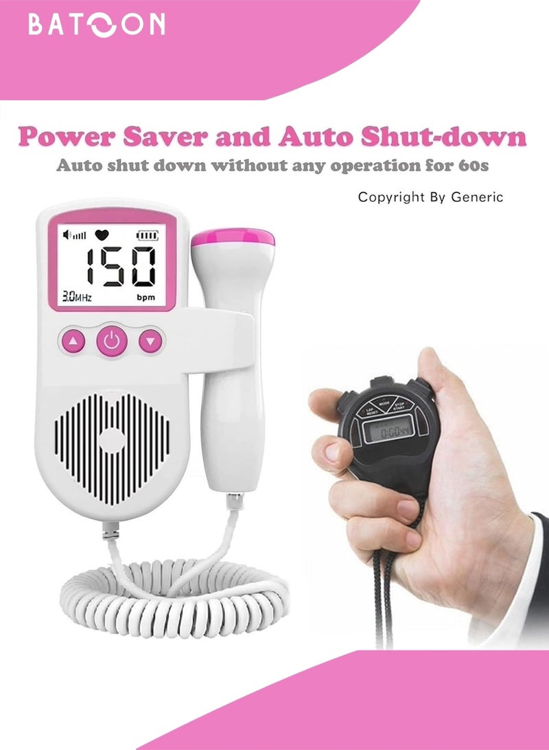 Batoon Portable Fetal Doppler Heart Rate Monitor Home Baby Fetal Heart Doppler Your Portable Pregnancy Companion with 50-230M Measuring Hz, LCD Display, and Pocket Size Monitor for Pregnancy - (Pink) - Image 5