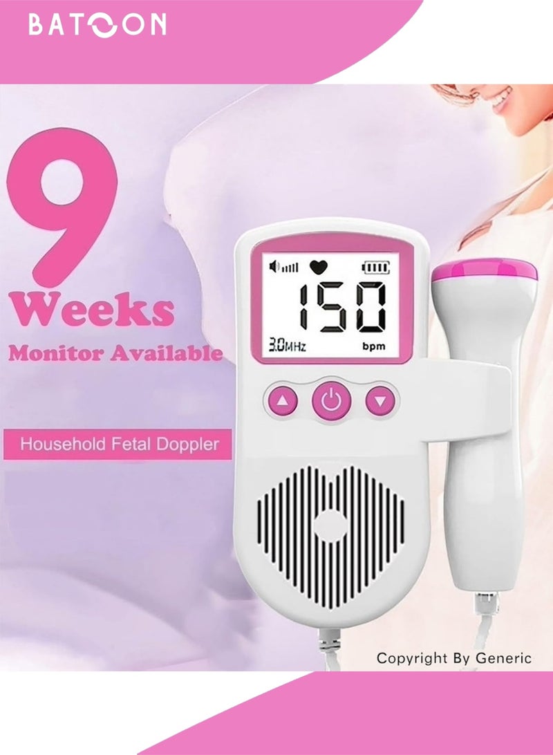 Batoon Portable Fetal Doppler Heart Rate Monitor Home Baby Fetal Heart Doppler Your Portable Pregnancy Companion with 50-230M Measuring Hz, LCD Display, and Pocket Size Monitor for Pregnancy - (Pink) - Image 3