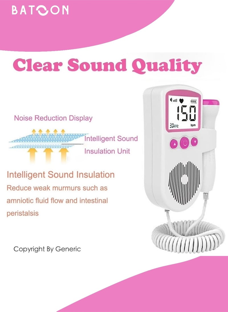 Batoon Portable Fetal Doppler Heart Rate Monitor Home Baby Fetal Heart Doppler Your Portable Pregnancy Companion with 50-230M Measuring Hz, LCD Display, and Pocket Size Monitor for Pregnancy - (Pink) - Image 4
