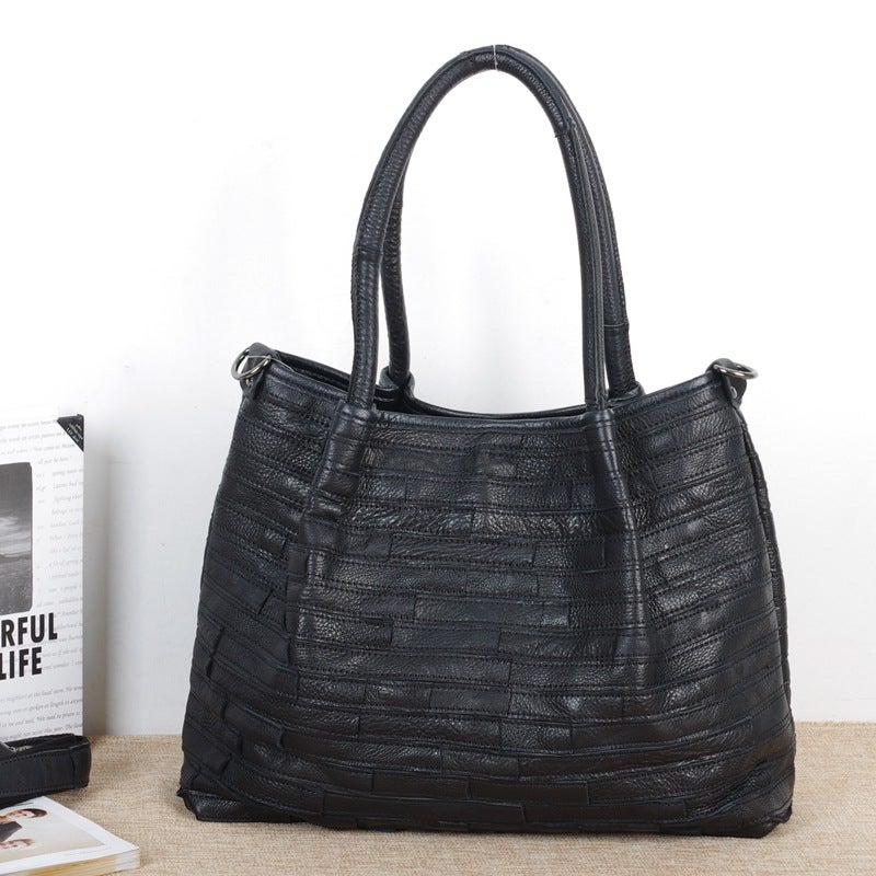 Leather Women'S Bag Snake Pattern Contrast Cowhide Handmade Stitching Design Large Capacity Crossbody Women'S Shoulder Tote Bag - Image 5