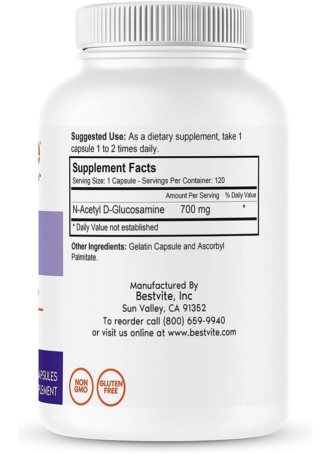 BESTVITE Nacetyl Glucosamine (Nag) 700Mg (120 Capsules) No Stearates Non Gmo Gluten Free  - Image 3
