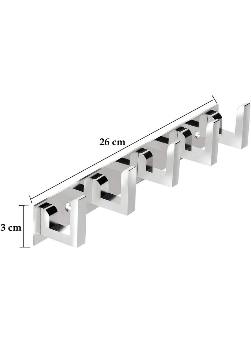 iSTAR iSTAR 5 Pin Bathroom Cloth Hooks Hanger Door Wall Bedroom Bathroom Robe Hooks Rail for Hanging KeysClothesTowel Steel Hook Pack of 2 Silver  - Image 5