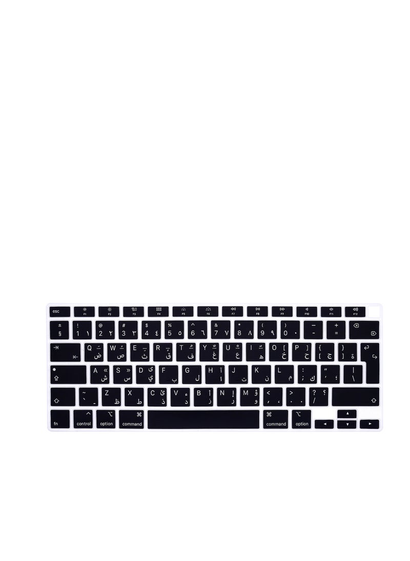 Arabic Language Ultra Thin Silicone Keyboard Cover for 2021 2020 MacBook Air 13 Inch A2179 and A2337 Apple M1 Chip (EU Layout) with Touch ID Keyboard Accessories Protective Skin (Black)