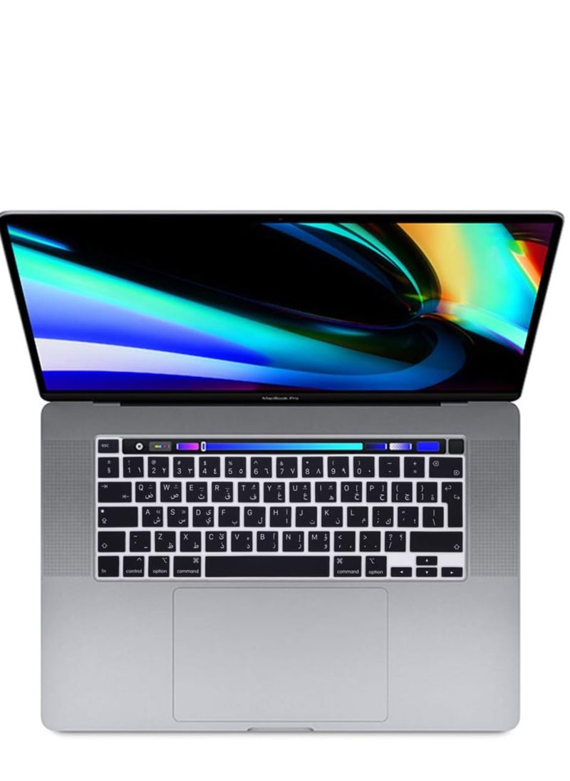 Arabic Language Ultra Thin Silicone Keyboard Cover for 2021 2020 MacBook Air 13 Inch A2179 and A2337 Apple M1 Chip (EU Layout) with Touch ID Keyboard Accessories Protective Skin (Black)
