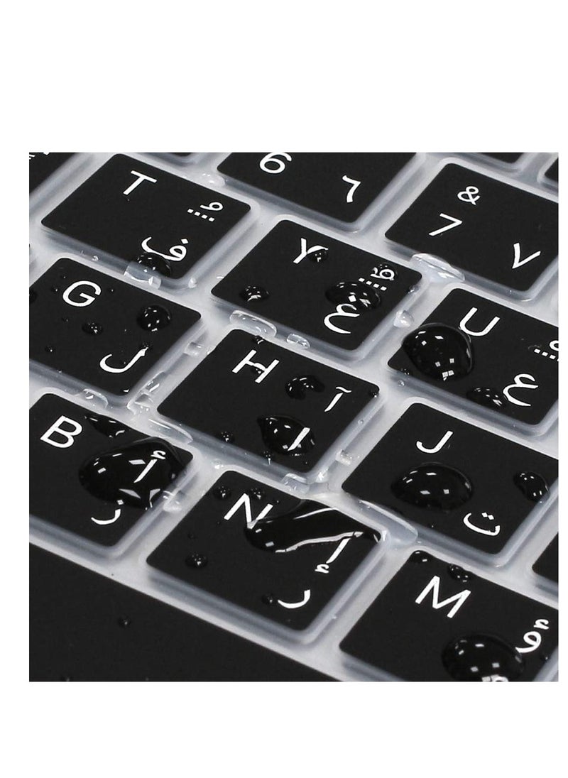Arabic Language Ultra Thin Silicone Keyboard Cover for 2021 2020 MacBook Air 13 Inch A2179 and A2337 Apple M1 Chip (EU Layout) with Touch ID Keyboard Accessories Protective Skin (Black)
