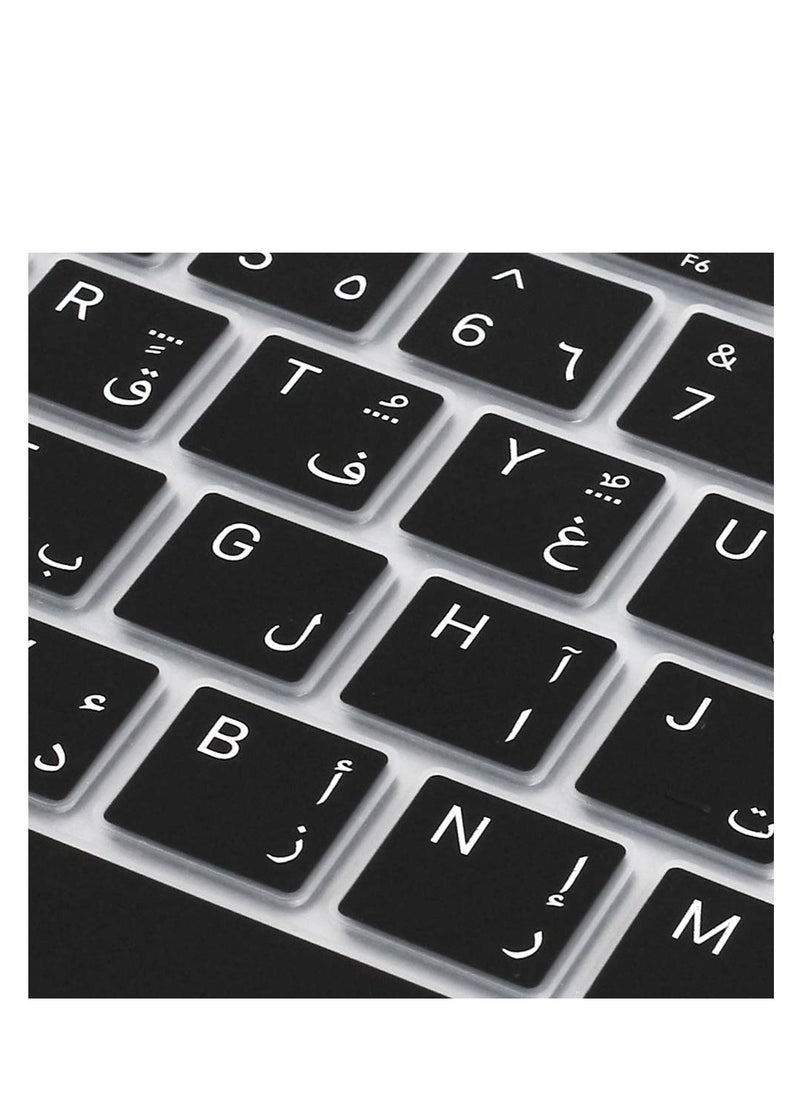 Arabic Language Ultra Thin Silicone Keyboard Cover for 2021 2020 MacBook Air 13 Inch A2179 and A2337 Apple M1 Chip (EU Layout) with Touch ID Keyboard Accessories Protective Skin (Black)