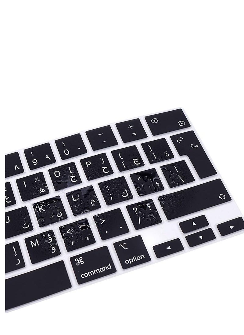 Arabic Language Ultra Thin Silicone Keyboard Cover for 2021 2020 MacBook Air 13 Inch A2179 and A2337 Apple M1 Chip (EU Layout) with Touch ID Keyboard Accessories Protective Skin (Black)