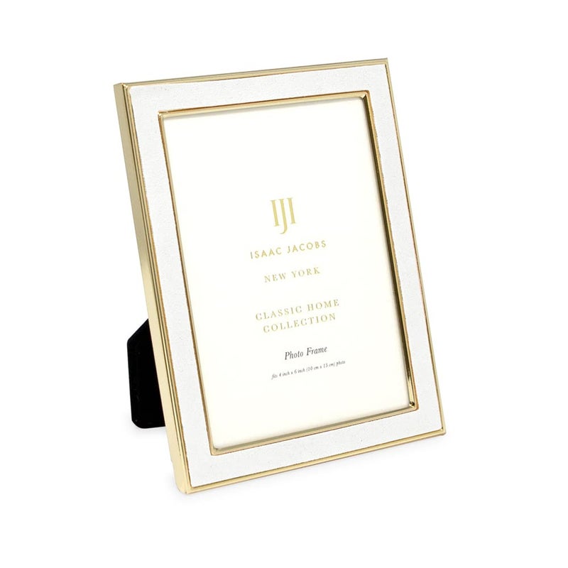 Isaac Jacobs 4x6 White Leather with Gold Metal Vertical  Horizontal Picture Frame Suede Border wBlack Fabric Easel WallMountable Made For Tabletop Photo Gallery 4x6 White WGold