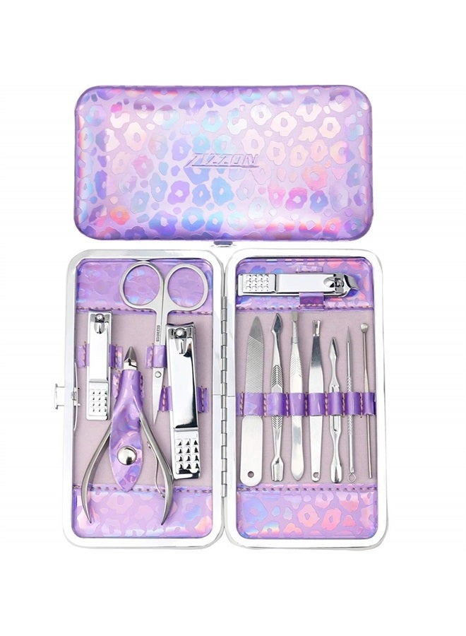 ZIZZON Nail Clippers Kit Manicure Pedicure set with Holographic Case(Purple) - Image 1