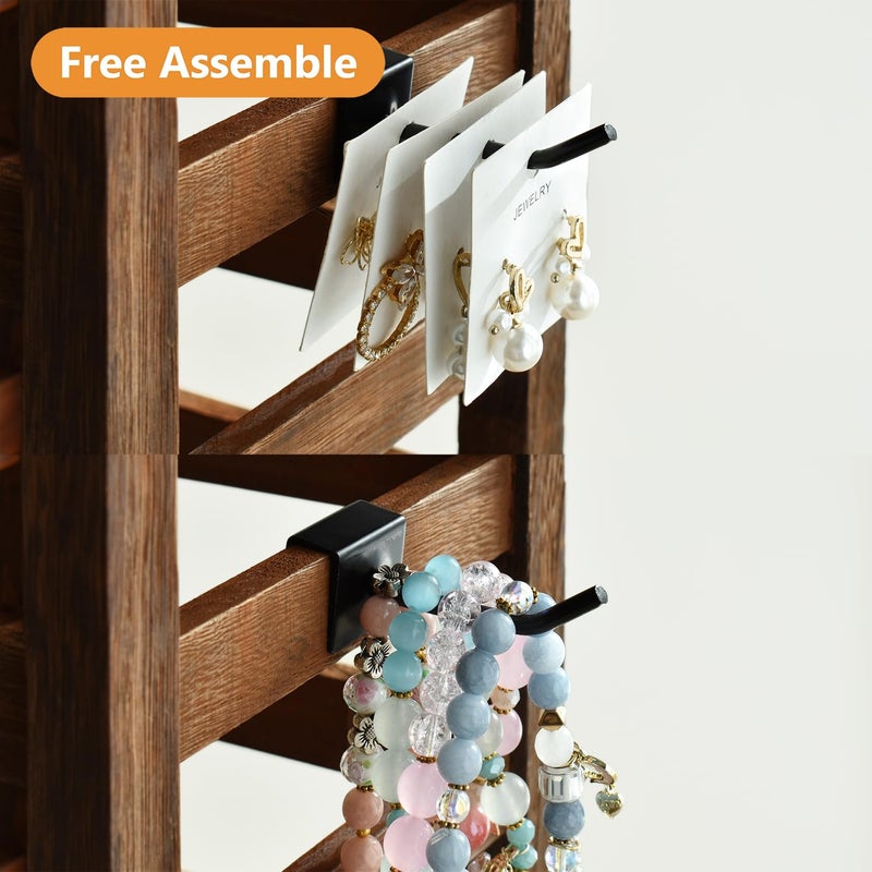 Ikee Design 5 Tiers Free Assemble Wooden Jewelry Display Rack with 20 Removable Metal Hooks,Earring Card Display Stand,Jewelry Organizer,Bracelet Organizer,Keychain Display Stand,Brown Color - Image 3