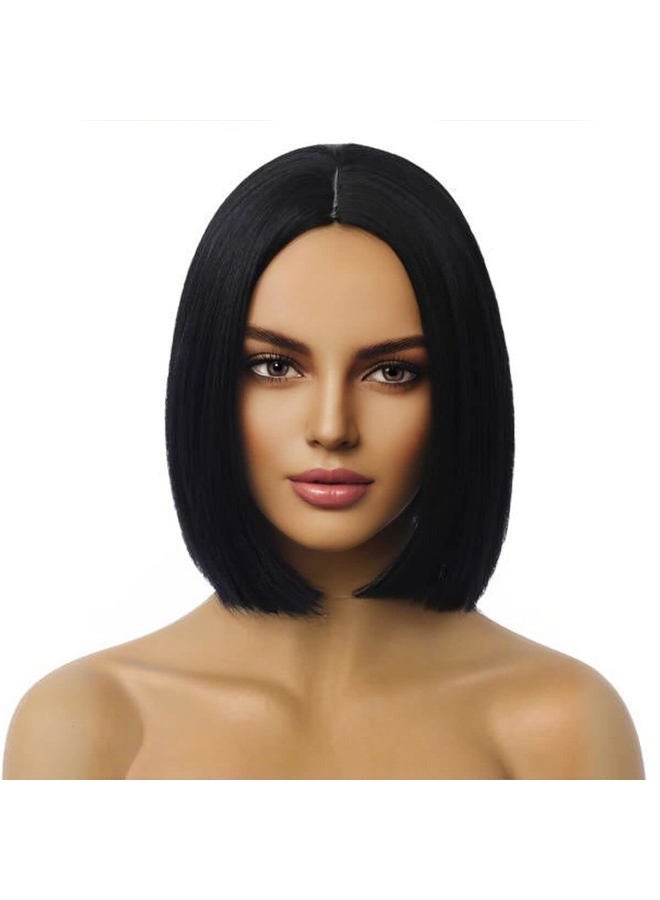 MAGQOO Black Wig for Women Black Bob Wig Short Black Wig Straight Black Wigs Middle Part Synthetic Heat Resistant Cosplay Costume Party Wigs (Black) - Image 1