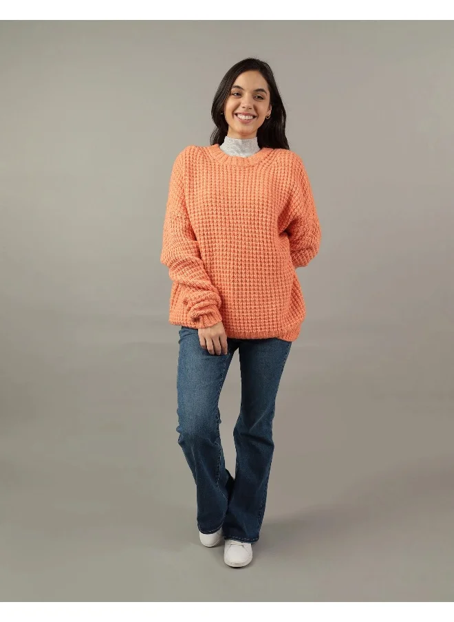 امريكان ايجل AE Oversized Waffle Crewneck Sweater