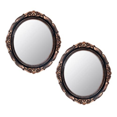 Eaoundm 13.1 x 14.8 inchs Decorative Wall Mirror,Vintage Hanging Mirrors for Bedroom Living-Room Dresser Decor Oval (Vintage Gold 2 Pcs) Plastic Frame - Image 1