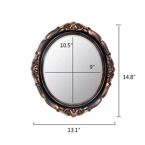 Eaoundm 13.1 x 14.8 inchs Decorative Wall Mirror,Vintage Hanging Mirrors for Bedroom Living-Room Dresser Decor Oval (Vintage Gold 2 Pcs) Plastic Frame - Image 4