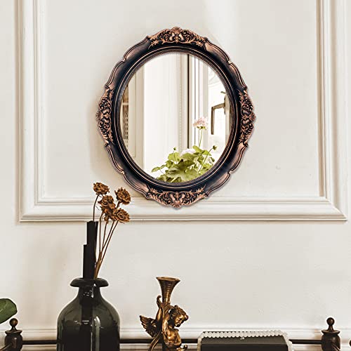 Eaoundm 13.1 x 14.8 inchs Decorative Wall Mirror,Vintage Hanging Mirrors for Bedroom Living-Room Dresser Decor Oval (Vintage Gold 2 Pcs) Plastic Frame - Image 2