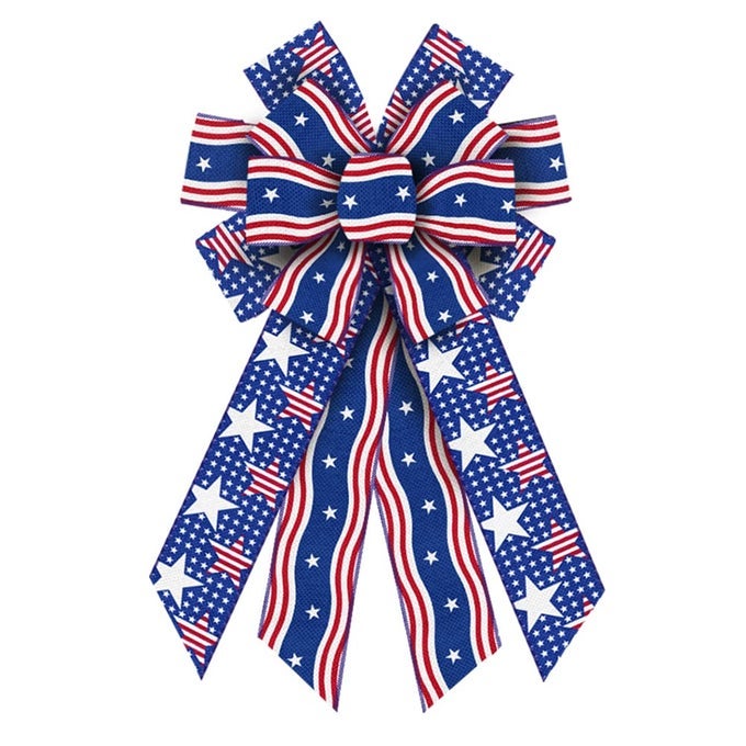 LARGE PATRIOTIC BOWS FOR WREATH PATRIOTIC WREATH BOWS 4TH OF JULY BURLAP STRIPE BOWS FOR FRONT DOOR RED BLUE WHITE PATRIOTIC STAR TREE TOPPER BOW FOR INDOOR OUTDOOR DECORATION