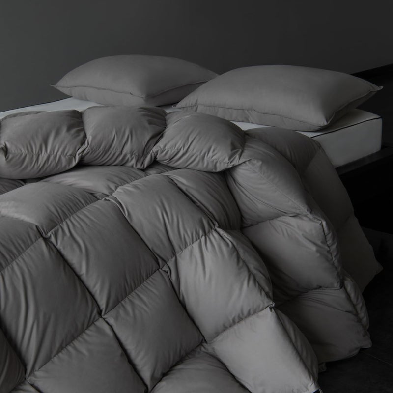 HYVIF Luxury Down Fiber Comforter Oversized King Size High Fill Power Medium Warmth for All Season Duvet Insert Light Weight Charcoal Grey 120 x 98