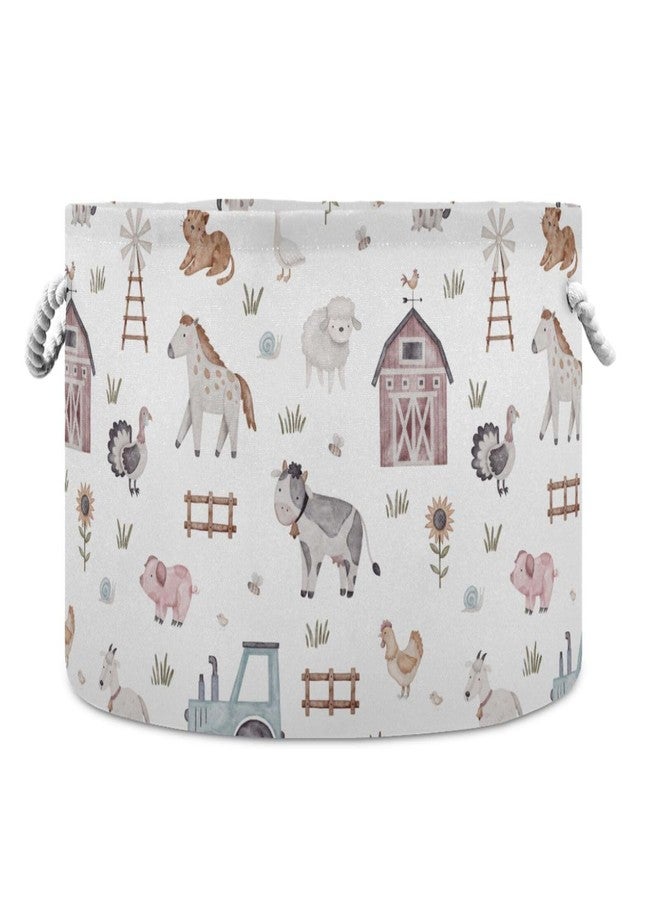 Burbuja Farm Animals Round Storage Basket with Cotton Rope Handles, Laundry Basket for Blankets, Nursery, Living Room Decoration - Image 1